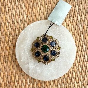 Vintage Sequin Brooch with Blue and Green Stones
